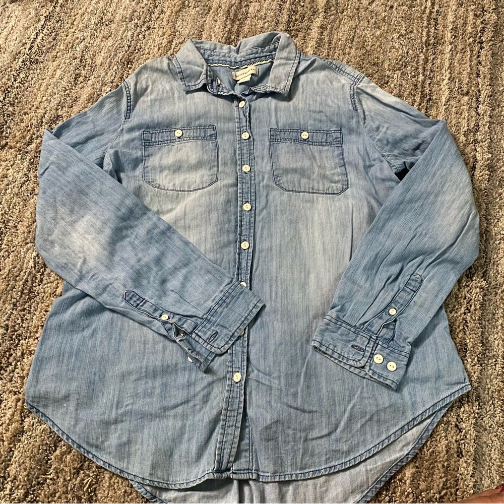 Men's Light Blue Casual Denim Button-Down Shirt (C)